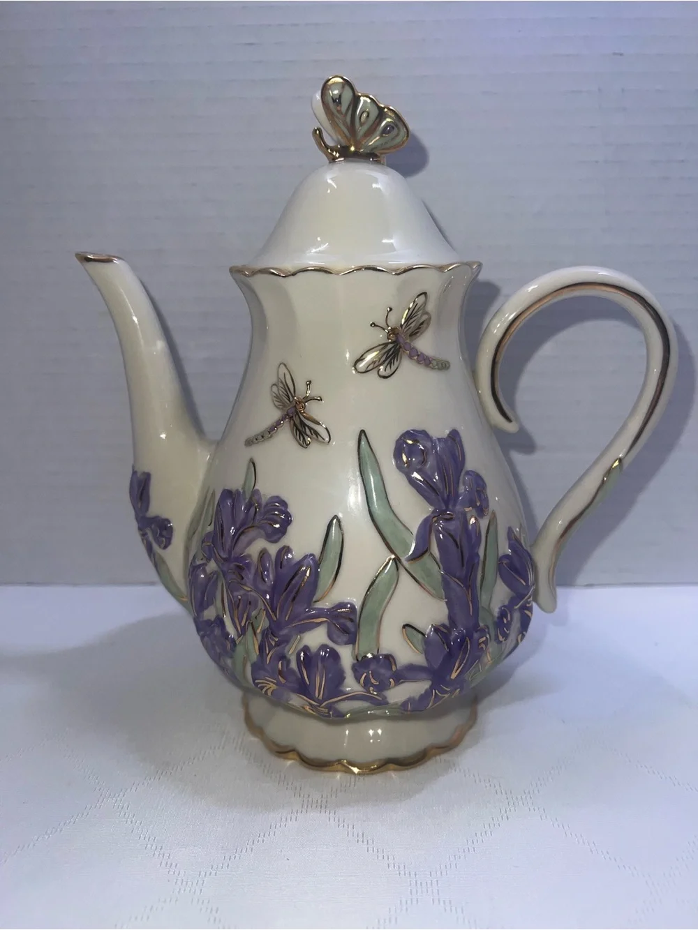 🦋🦋🦋LENOX SPRINGTIME SPLENDOR TEAPOT Iris Parvaneh Holloway Dragonfly NEW